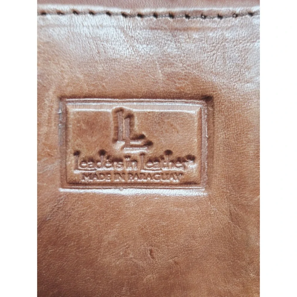 Leaders in Leather Purse Tooled Brown Leather‎ Green Suede Bag Floral Pattern